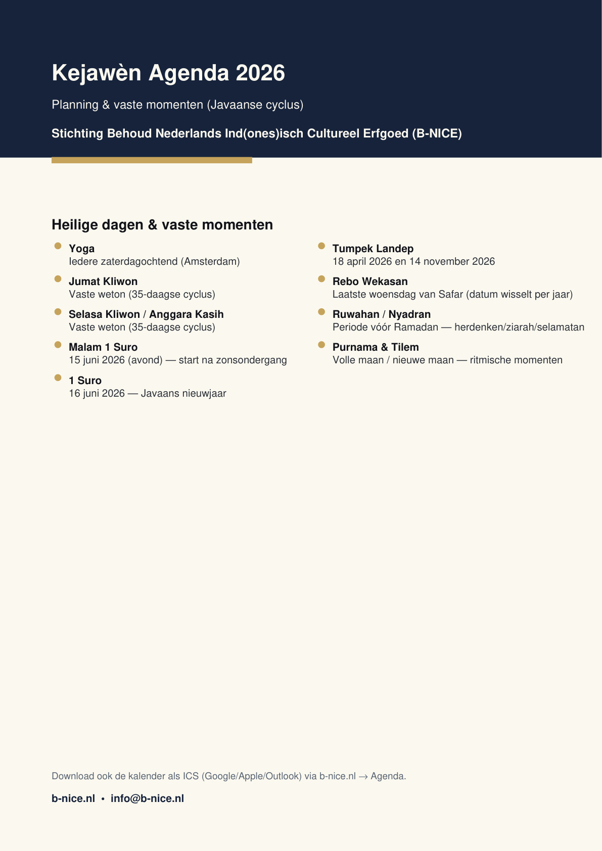 Cover B-NICE Kejawèn-kalender 2026